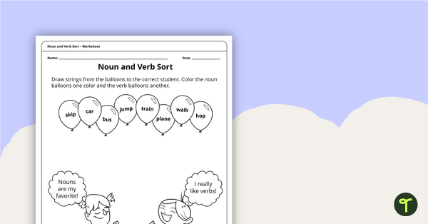 Image of Noun and Verb Sort – Worksheet