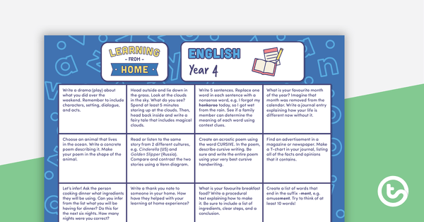 Year 4 – Week 2 Learning from Home Activity Grids teaching resource
