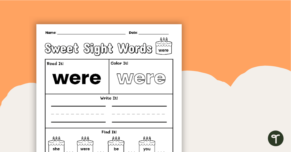 Sweet Sight Words Worksheet - WERE teaching resource