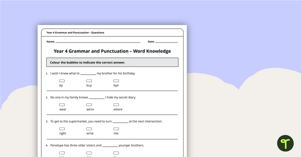 Grammar and Punctuation Assessment Tool – Year 4 teaching resource