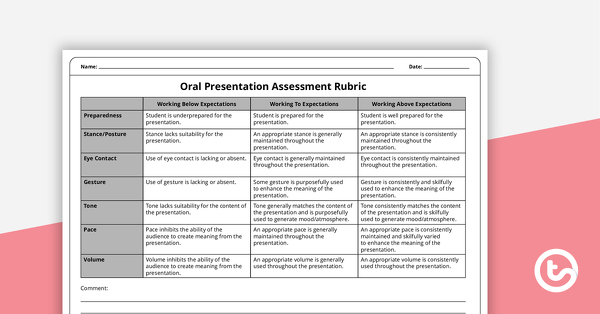 Oral Presentation Assessment Rubric teaching resource
