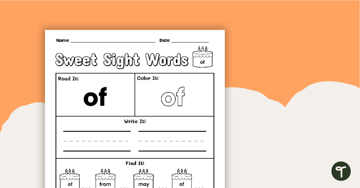 Sweet Sight Words Worksheet - OF teaching resource