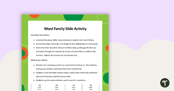 Word Family Slide Activity teaching resource