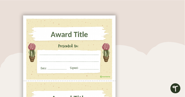 Cactus - Award Certificate teaching resource