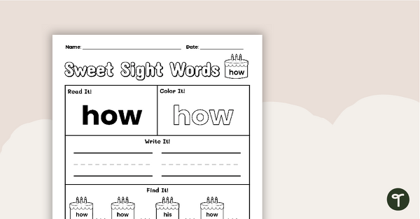 Go to Sweet Sight Words Worksheet - HOW teaching resource