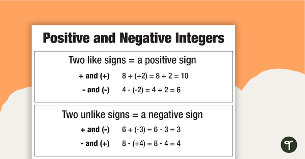 Preview image for Positive and Negative Integers Poster - teaching resource