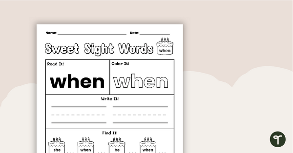 Sweet Sight Words Worksheet - WHEN teaching resource