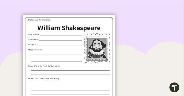 William Shakespeare Research Worksheet teaching resource