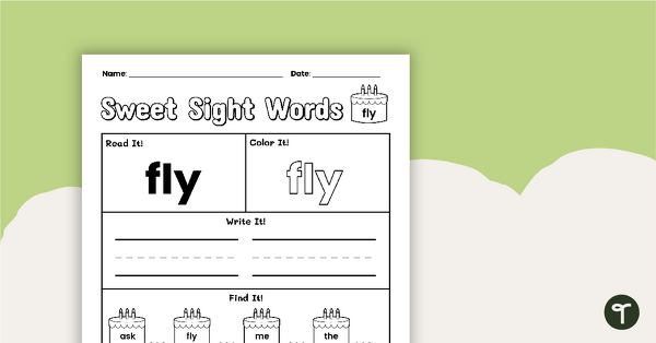 Go to Sweet Sight Words Worksheet - FLY teaching resource