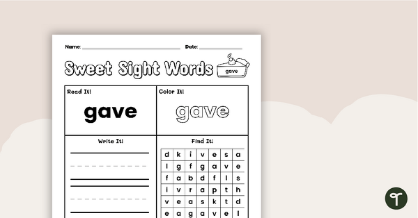 Go to Sweet Sight Words Worksheet - GAVE teaching resource