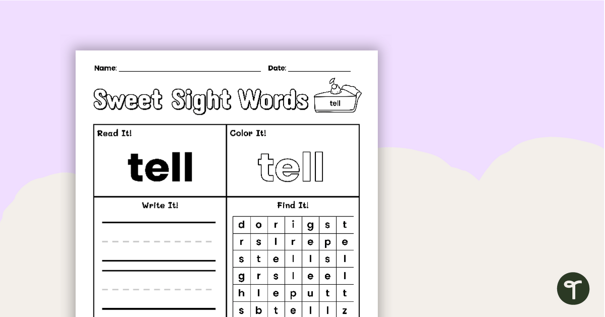 Sweet Sight Words Worksheet - TELL teaching resource