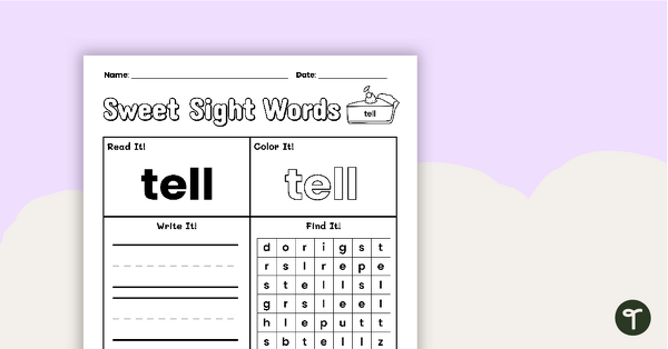 Go to Sweet Sight Words Worksheet - TELL teaching resource