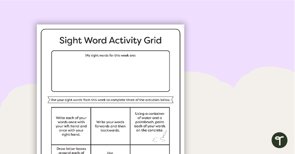Go to Sight Word Activity Grid - Version 2 teaching resource