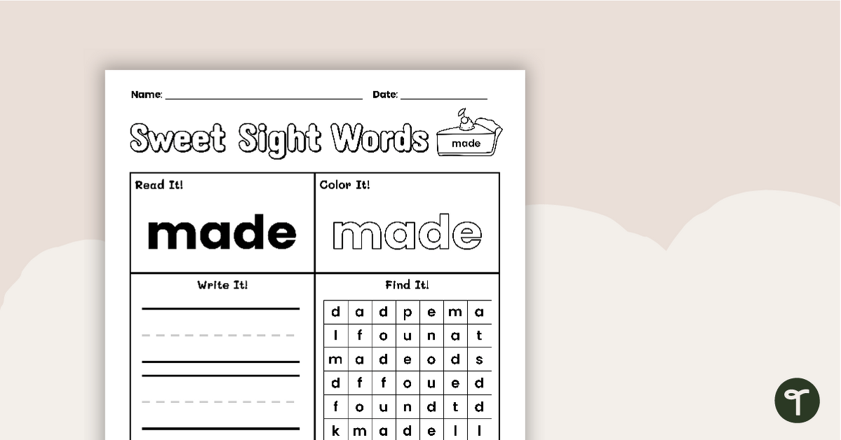 Sweet Sight Words Worksheet - MADE teaching resource