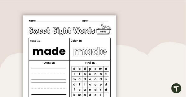 Go to Sweet Sight Words Worksheet - MADE teaching resource