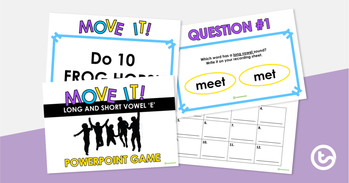 Move It! - Long and Short Vowel 'e' PowerPoint Game teaching resource
