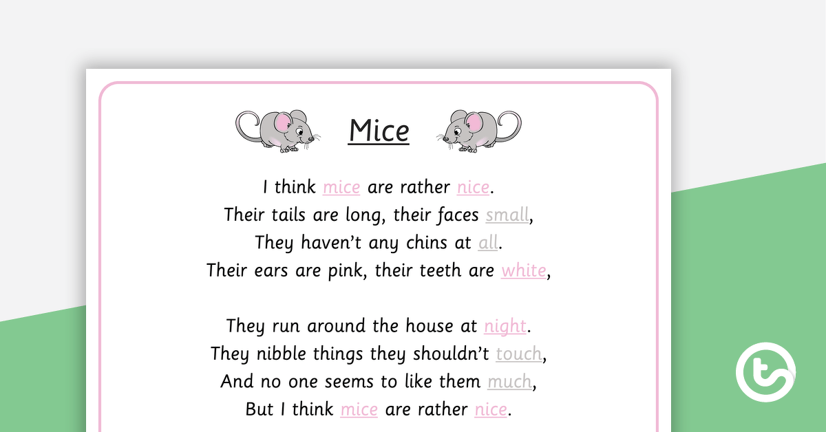I Think Mice Are Rather Nice Rhyme - Poster and Cut-Out Pages teaching resource