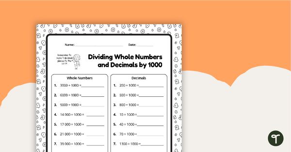 Go to Dividing by 1000 Worksheet teaching resource