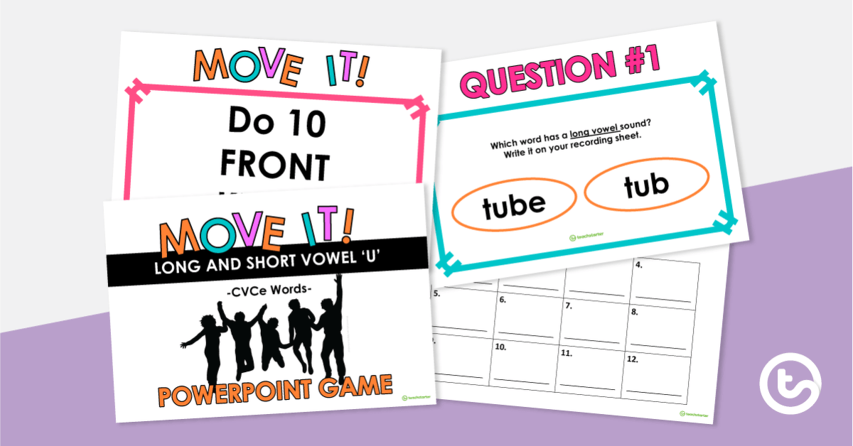 Move It! - Long and Short Vowel 'u' PowerPoint Game teaching resource