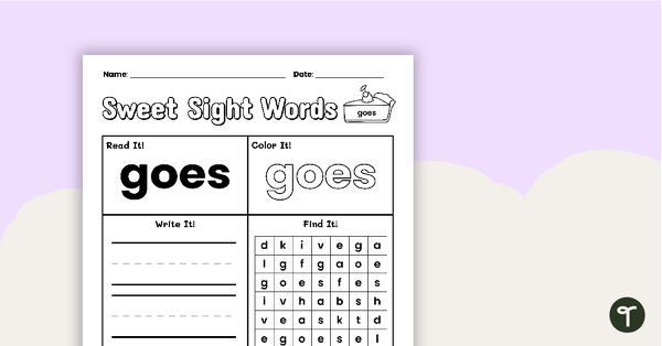 Sweet Sight Words Worksheet - GOES teaching resource