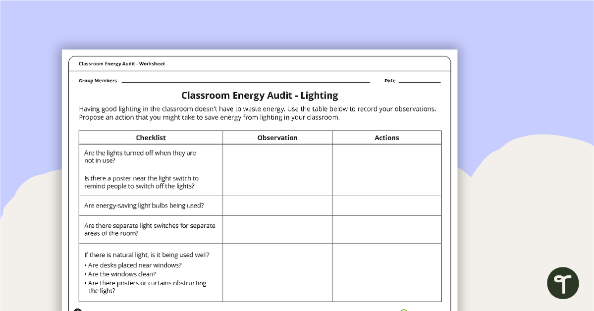 Classroom Energy Audit Worksheet teaching resource
