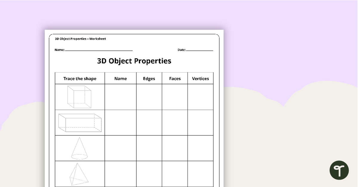 3D Objects Worksheet teaching resource