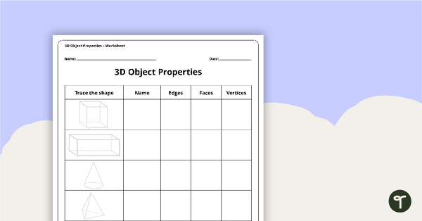 3D Objects Worksheet teaching resource