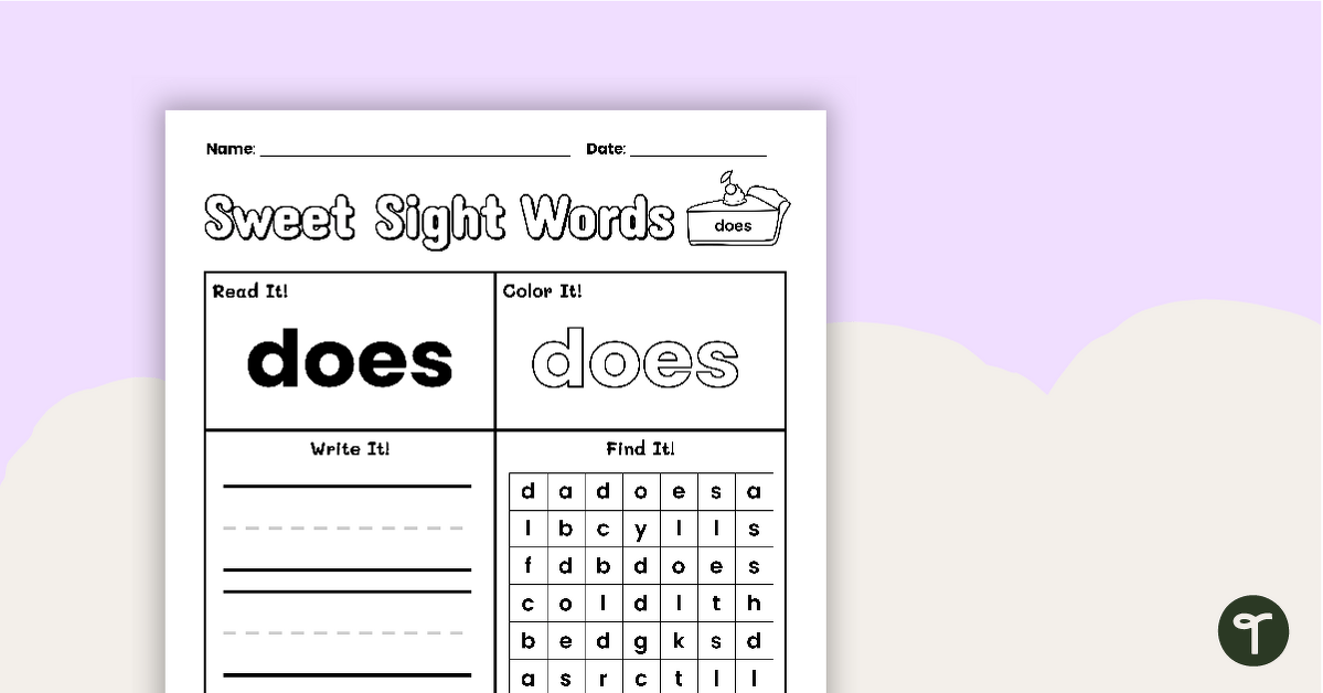 Sweet Sight Words Worksheet - DOES teaching resource