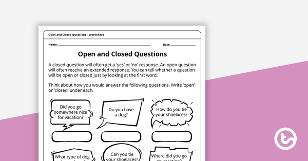 Go to Open and Closed Questions – Worksheet teaching resource