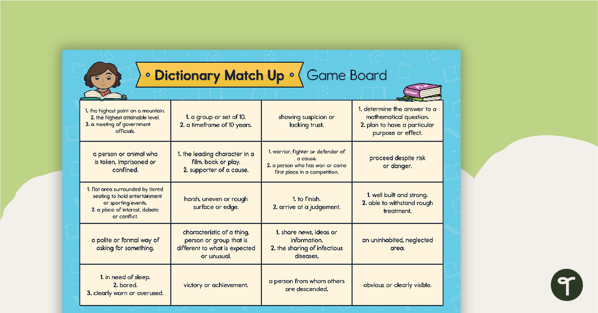 Dictionary Definitions Match Up teaching resource