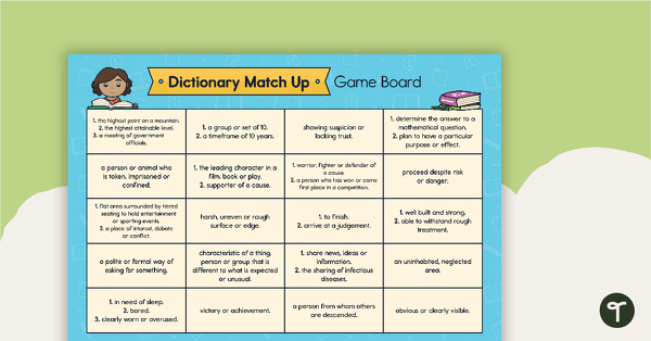 Dictionary Definitions Match Up teaching resource