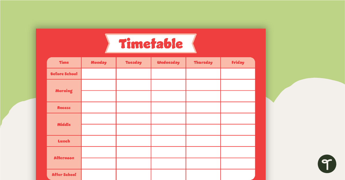 Plain Red – Timetable Planner teaching resource