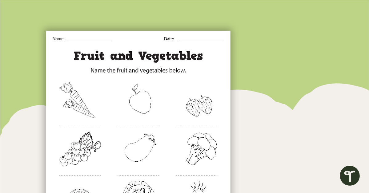 Naming Fruit and Vegetables Worksheet teaching resource