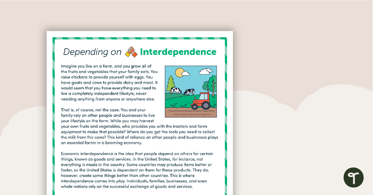 Economic Interdependence – Comprehension Task teaching resource