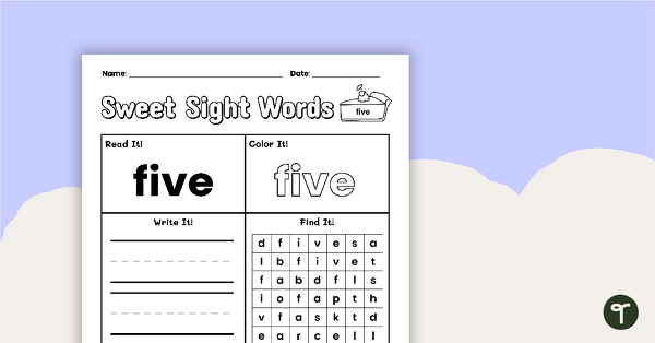 Sweet Sight Words Worksheet - FIVE teaching resource