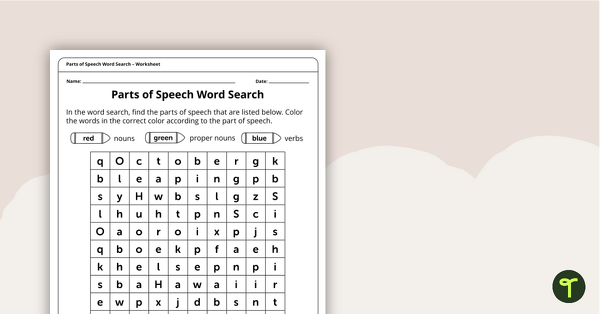 Go to Parts of Speech Word Search – Nouns, Proper Nouns, and Verbs – Worksheet teaching resource