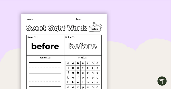 Sweet Sight Words Worksheet - BEFORE teaching resource