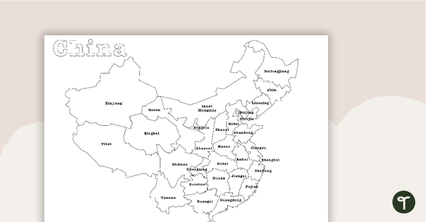 Map of China - BW teaching resource