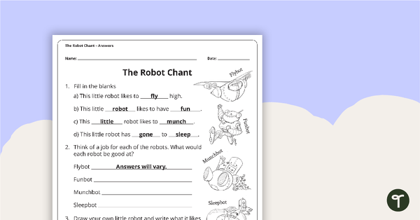 The Robot Chant – Comprehension Worksheet teaching resource