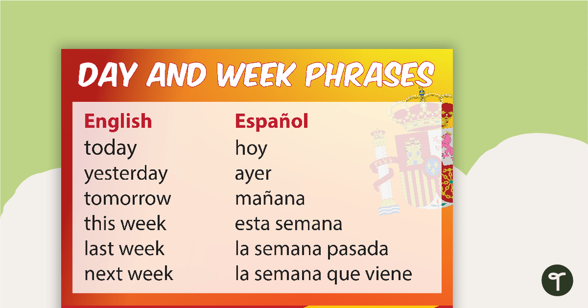 公关eview image for Day and Week Phrases in Spanish and English - teaching resource