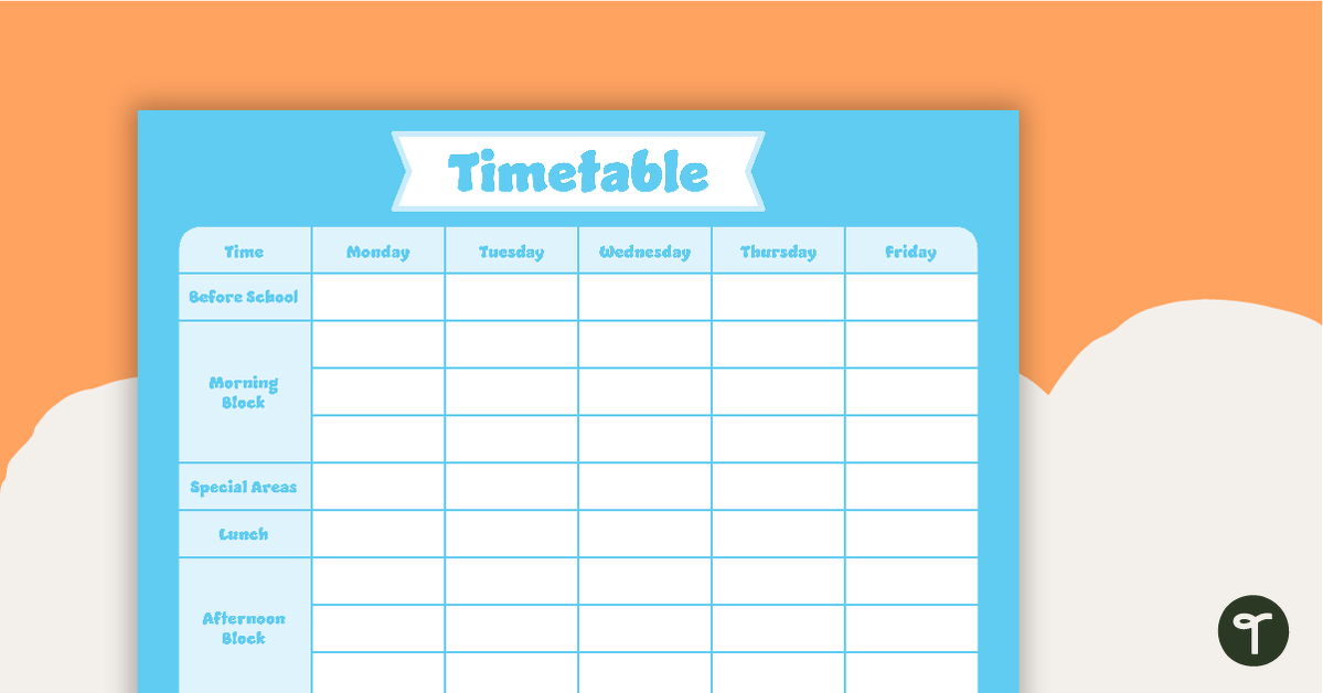 Plain Sky Blue – Timetable Planner teaching resource