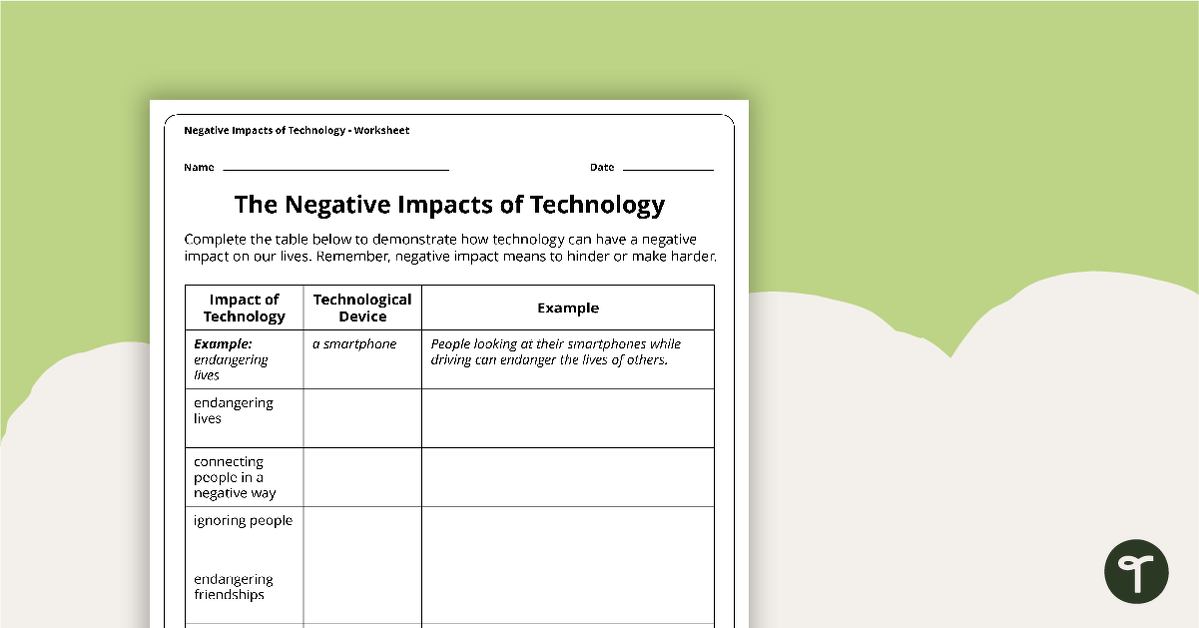 Negative Impacts of Technology Worksheet teaching resource