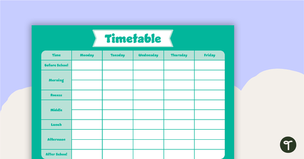 Plain Teal – Timetable Planner teaching resource