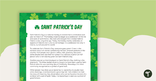 Go to St Patrick's Day Fact Sheet teaching resource