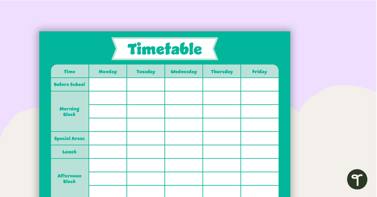 Plain Teal – Timetable Planner teaching resource