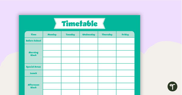Preview image for Plain Teal – Timetable Planner - teaching resource