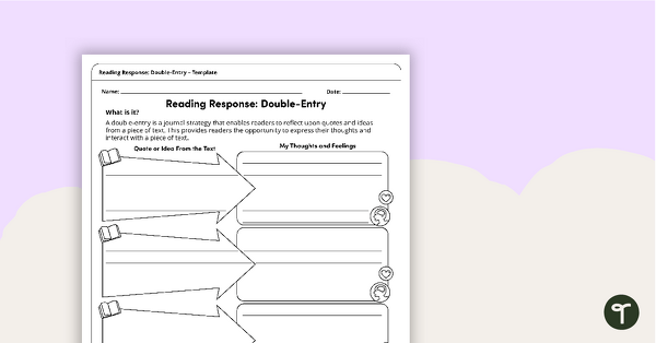 Reading Response Template – Double-Entry teaching resource