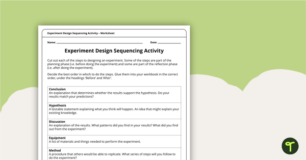 Experiment Design Sequencing Activity teaching resource