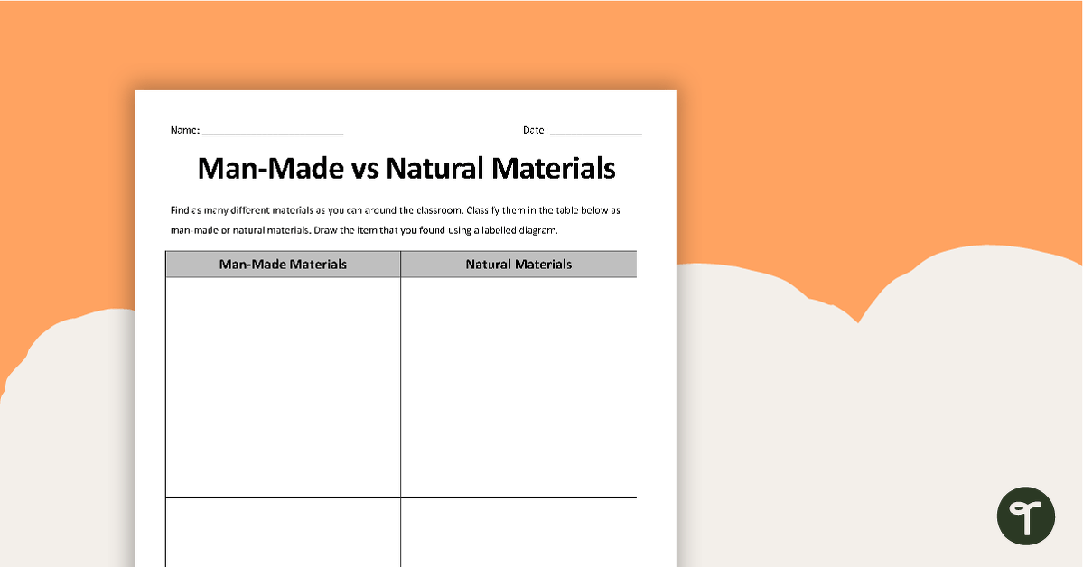 Man-Made vs Natural Materials Worksheet teaching resource