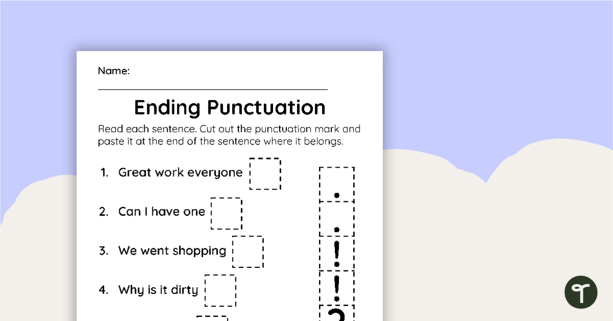 Ending Punctuation – Cut and Paste Worksheet teaching resource